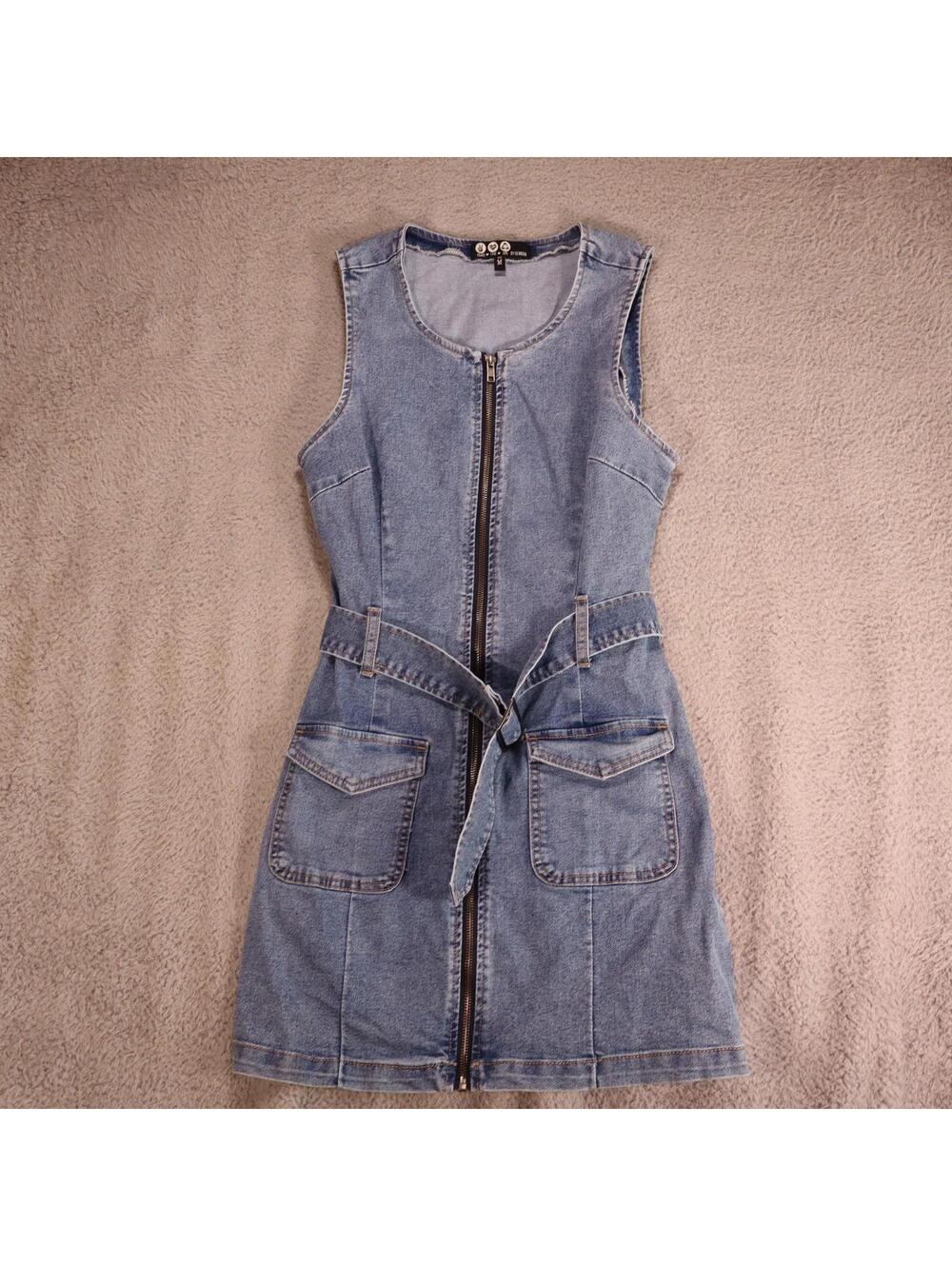 Rewash Light Blue Denim Zip-Front Sleeveless Dress